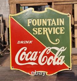 Vintage Old Antique Rare Coca-Cola Fountain Service Porcelain Enamel Sign Board