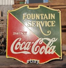 Vintage Old Antique Rare Coca-Cola Fountain Service Porcelain Enamel Sign Board