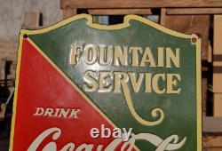 Vintage Old Antique Rare Coca-Cola Fountain Service Porcelain Enamel Sign Board