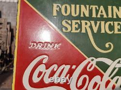 Vintage Old Antique Rare Coca-Cola Fountain Service Porcelain Enamel Sign Board