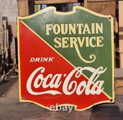 Vintage Old Antique Rare Coca-Cola Fountain Service Porcelain Enamel Sign Board