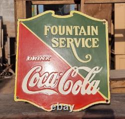 Vintage Old Antique Rare Coca-Cola Fountain Service Porcelain Enamel Sign Board