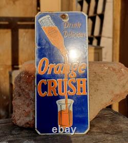 Vintage Old Antique Rare Drink Orange Crush Embossed Porcelain Enamel Sign Board