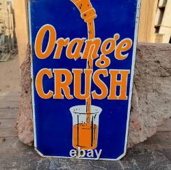 Vintage Old Antique Rare Drink Orange Crush Embossed Porcelain Enamel Sign Board