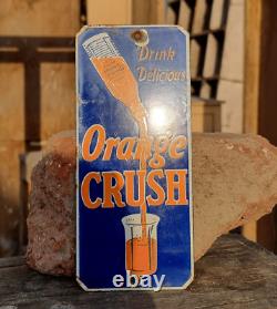 Vintage Old Antique Rare Drink Orange Crush Embossed Porcelain Enamel Sign Board