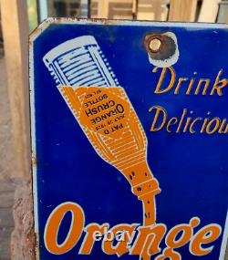 Vintage Old Antique Rare Drink Orange Crush Embossed Porcelain Enamel Sign Board