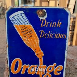 Vintage Old Antique Rare Drink Orange Crush Embossed Porcelain Enamel Sign Board