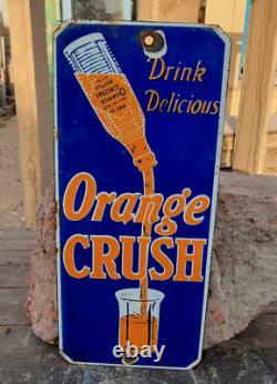 Vintage Old Antique Rare Drink Orange Crush Embossed Porcelain Enamel Sign Board