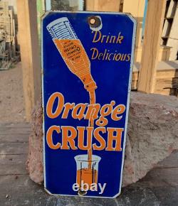 Vintage Old Antique Rare Drink Orange Crush Embossed Porcelain Enamel Sign Board