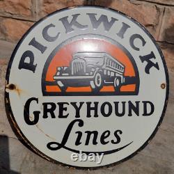 Vintage Old Antique Rare Pickwick Greyhound Lines Ad Porcelain Enamel Sign Board