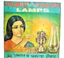 Vintage Old Antique Rare Prabhat Prakash Lartain / Lamps Litho Tin Sign Board