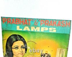 Vintage Old Antique Rare Prabhat Prakash Lartain / Lamps Litho Tin Sign Board