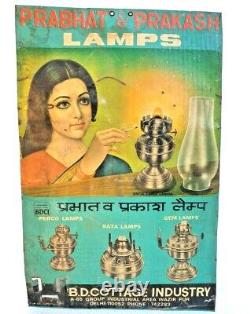 Vintage Old Antique Rare Prabhat Prakash Lartain / Lamps Litho Tin Sign Board