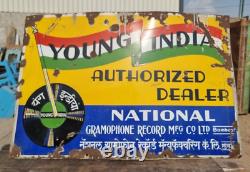 Vintage Old Antique Rare Young India Gramophone Record Dealer Enamel Sign Board