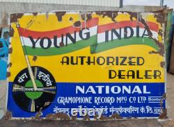 Vintage Old Antique Rare Young India Gramophone Record Dealer Enamel Sign Board