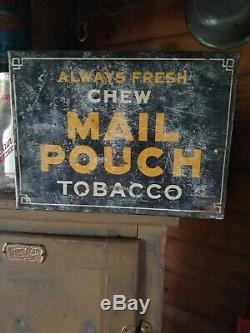 Vintage Old Antique mail pouch tobacco tin general store oil gas staion RARE