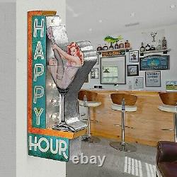 Vintage Old Fashioned Retro Happy Hour Bar Sign Double Sided LED Lighted Marquee