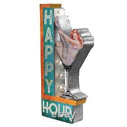 Vintage Old Fashioned Retro Happy Hour Bar Sign Double Sided LED Lighted Marquee