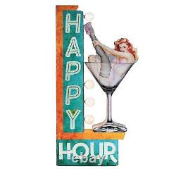 Vintage Old Fashioned Retro Happy Hour Bar Sign Double Sided LED Lighted Marquee