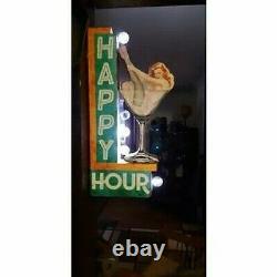 Vintage Old Fashioned Retro Happy Hour Bar Sign Double Sided LED Lighted Marquee