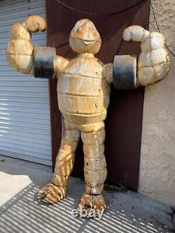 Vintage Old Folk Art Michelin Man Bibendum Trade Sign Metal Statue, 1970s