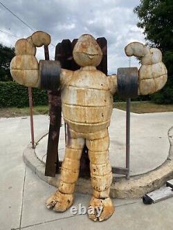 Vintage Old Folk Art Michelin Man Bibendum Trade Sign Metal Statue, 1970s