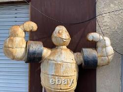 Vintage Old Folk Art Michelin Man Bibendum Trade Sign Metal Statue, 1970s