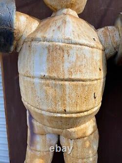 Vintage Old Folk Art Michelin Man Bibendum Trade Sign Metal Statue, 1970s