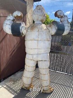 Vintage Old Folk Art Michelin Man Bibendum Trade Sign Metal Statue, 1970s