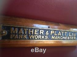 Vintage Old Industrial Cast Brass Sign Plaque Mather & Platt