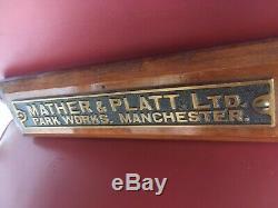 Vintage Old Industrial Cast Brass Sign Plaque Mather & Platt