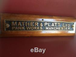 Vintage Old Industrial Cast Brass Sign Plaque Mather & Platt