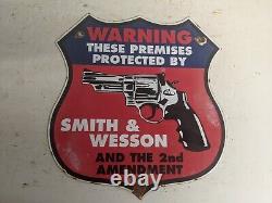 Vintage Old Smith And Wesson 2nd Amendment Porcelain Gun Sign! Ammunition Ammo