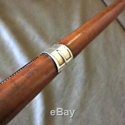 Vintage Old Walking Stick Leather & Silver Toledo Sign Sword Knife immaculate