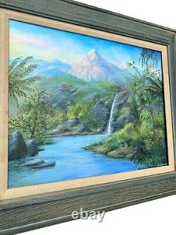 Vintage Original Hawaiian Tropical Landscape Painting Palm Tree Old Florida