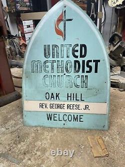 Vintage Original Old Methodist Church Metal Advertising Sign Antique