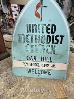 Vintage Original Old Methodist Church Metal Advertising Sign Antique