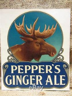 Vintage Pepper's Ginger Ale Moose Sticker Sign Antique Old Deer Soda Cola 9069