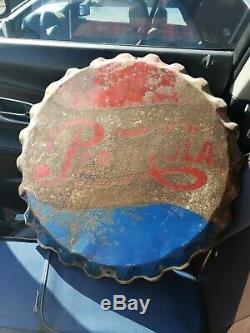 Vintage Pepsi Cap Sign (Antique Rusty)! Enamel paint rustic look, old bottle