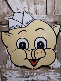Vintage Piggly Wiggly Sign 30 Grocery Market Food Store Pig Old Porcelain Sign