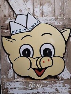 Vintage Piggly Wiggly Sign 30 Grocery Market Food Store Pig Old Porcelain Sign