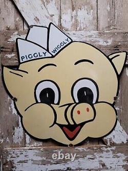 Vintage Piggly Wiggly Sign 30 Grocery Market Food Store Pig Old Porcelain Sign