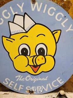 Vintage Piggly Wiggly Sign Grocery Store General Food Old Market Porcelain Sign