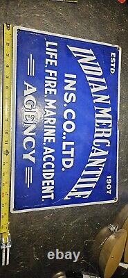 Vintage Porcelain Indian Mercantile Insurance Sign Antique Old Store Sign