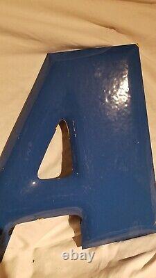Vintage Porcelain Letter A BLUE Gas Station Sign Old Tire Goodyear Good Year Oil