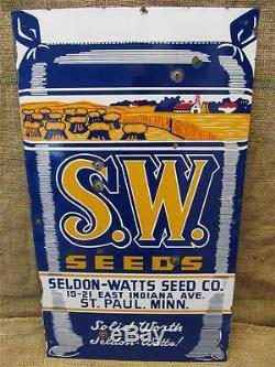 Vintage Porcelain Seldon Watts Seed Co Sign Antique Superb Color Old RARE 8002