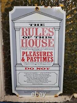 Vintage Porcelain Sign Olde Time Rules Of The House Pleasures Pastimes Do Not