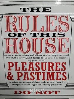 Vintage Porcelain Sign Olde Time Rules Of The House Pleasures Pastimes Do Not