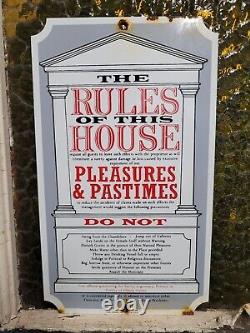 Vintage Porcelain Sign Olde Time Rules Of The House Pleasures Pastimes Do Not