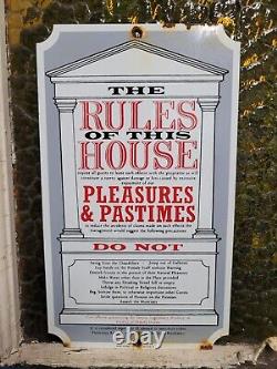 Vintage Porcelain Sign Olde Time Rules Of The House Pleasures Pastimes Do Not